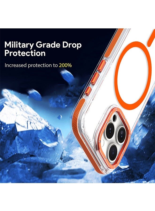 iPhone 16 Pro Max Magsafe Case, Anti Yellow Anti Scratch Stronger Magnets Cover, Slim Clear Cover (Orange) - Image 5